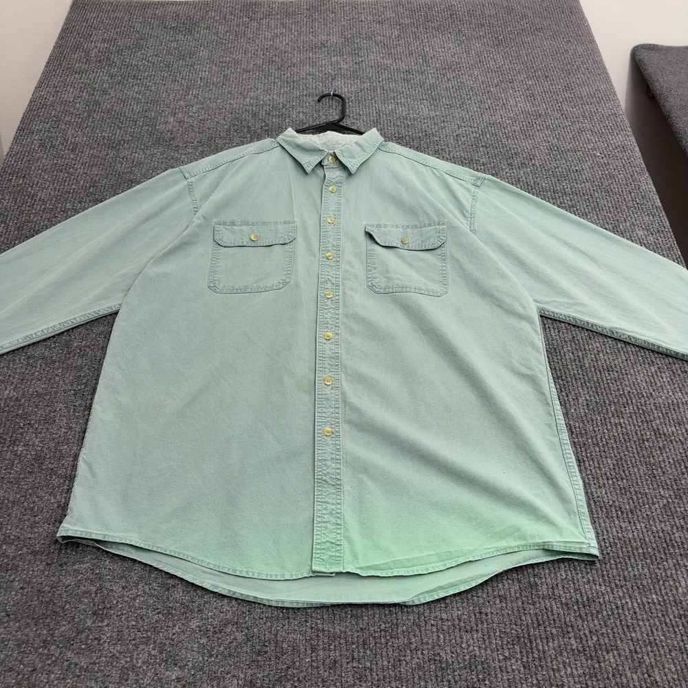Vintage LL Bean Button Down Shirt Mens XL Tall Green Cotton Two Pocket Outdoor